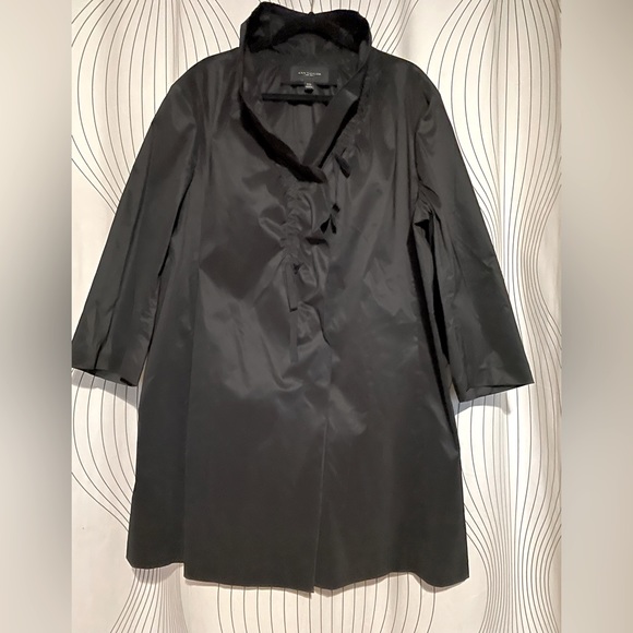Ann Taylor Jackets & Blazers - Ann Taylor Ruffled Collar Lightweight Black Rain Coat Size XXL